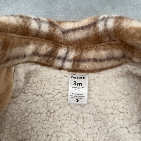 Baby Carter's Plaid Shacket, Cream Brown Tan, Size 3 months - Picture 8 of 10